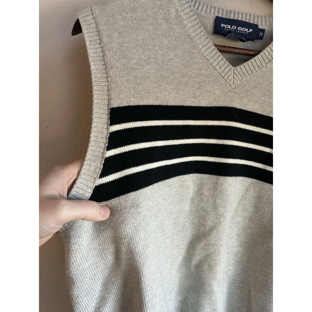 Polo Golf Ralph Lauren Sweater Vest M Striped 90s Y2K Retro Preppy Minimalist